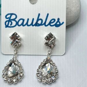 Baubles Chandelier Earrings Set with Clear Austrian Crystals In Rhodium Plated